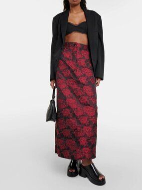 NWT GANNI Botanical Print Jacquard Maxi Skirt Red/Black EU 38/ US Medium